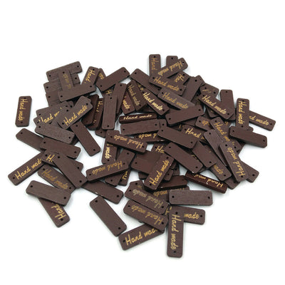 50pcs Wood color Wooden 'Hand made' Lettering 2-hole sewing Scrapbooking 30mm