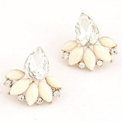 Ladies Fashion OL Temperament Shining Gem Leaves Earrings