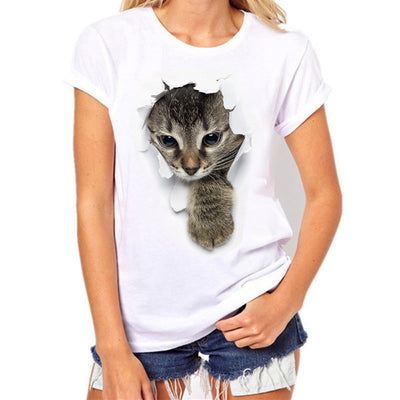 Women Plus Size Cat Printing Tees Shirt Short Sleeve T-Shirt Blouse Tops