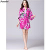 Elegant Satin Kimono Robe Autumn Casual Loose Sleepwear Women 1/2 Sleeve Print Floral Wrap Sleepwear Robe with Belt