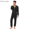 Ekouaer Elegant Pajama Autumn Spring Men Patchwork Sleepwear Long Sleeve Tops With Elastic Waist Long Pants Pajama Sets