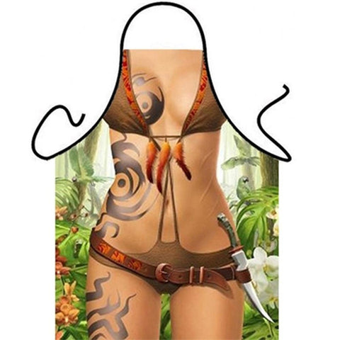 Novelty Cooking Kitchen Apron Sexy Wild Beauty Printed Apron Cooking Grilling BBQ Apron