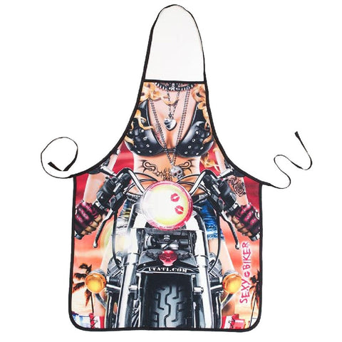 Novelty Cooking Kitchen Apron Motorcycle Woman Printed Apron Cooking Grilling BBQ Apron