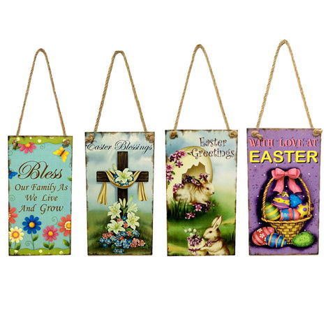 Easter Egg Hanging Board Holiday Decorative Cross Rabbit Wall Hanging Ornaments Art DIY Home Easter Party Supplies