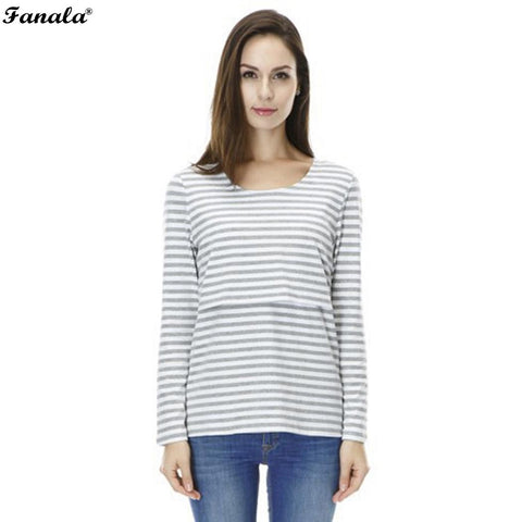 FANALA New Fashion Women Casual O-Neck Long Sleeve Striped Breast Feeding Loose T-shirt Tops Women Cotton Plus Size Tshirt