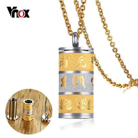 Vnox Can Open Prayer Wheel Ash Pendant For Men Necklace Matte Stainless Steel Detachable Male Jewelry Buddhism Male Jewelry