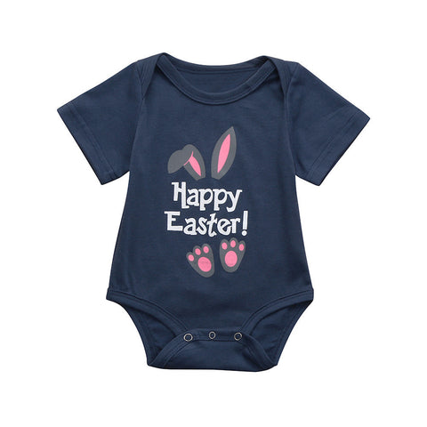 Infant Baby Boys Girls Easter Letter Cartoon Rabbit Print Romper Jumpsuit Outfit