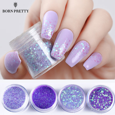 4 Boxes Purple Nail Glitter Set Multi-size Violet Series Sequins Powder Manicure Nail Art Decorations Kit