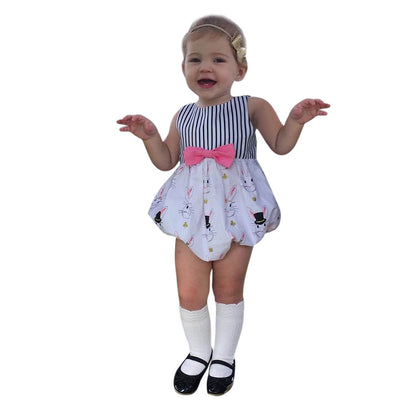 Infant Baby Boys Girls Easter Rabbit Print Striped Romper Jumpsuit Outfits