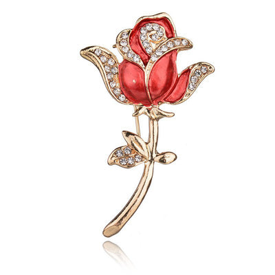 Crystal Red Rose Pins Rhinestone Flower Brooch Women Clothing Accessories