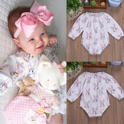 Infant Baby Girls Easter Cartoon Rabbit Print Romper Jumpsuit Playsuit Outfits