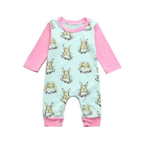 New Infant Baby Boys Girls Easter Cartoon Rabbit Print Romper Jumpsuit Outfits