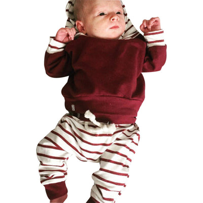 2pcs Toddler Infant Baby Boy Clothes Set Striped Hoodie Tops+Pants Outfits