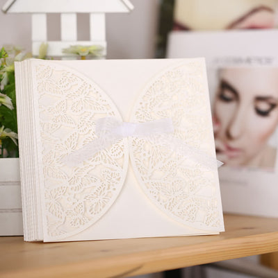 10Pcs Romantic Wedding Party Invitation Card Delicate Carved Butterlies Pattern