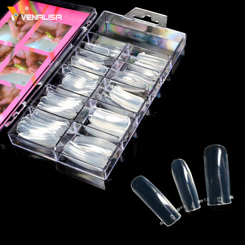 VENALISA Jelly Poly Gel Nail Tips 100pcs Fake Clear French Nail Art Full Cover Acrylic Nail Mold Manicure Tools False Tips Model