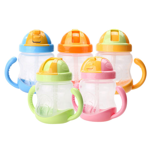 280ml Baby Feeding Bottle Cup Child Kids Silicone Training Drinking Water Straw Handle Feeding Bottles Cups 5 Colors