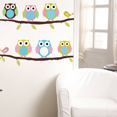 Self Adhesive Baby Kids Bedroom Cartoon Owl Branch Decal Removable Mural Wall Art Sticker Nursery Room Decor DIY