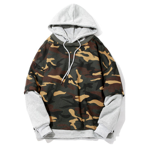 2018 Men Autumn Winter Hooded Hoodie Camouflage Patchwork Long Sleeve Pullover Military Design Hip Pop Outwear Hoody Fashion Top