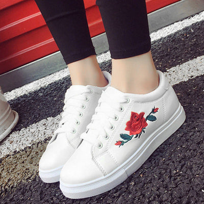 Embroidered canva shoes female white shoes flat shoes female casual shoes