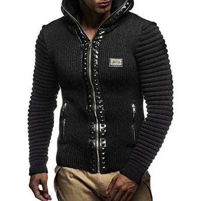 Hoodies Sweatshirt Mens Brand Casual Rivet Zipper Punk Jacket Casual Slim Fit Men Hoody Coat 2018 Winter Warm Men Sudaderas Top