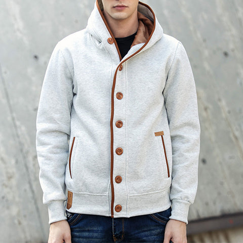 2018 Autumn Winter Men's Hoodies Hooded Sweatshirt Europe College Style Slim Fit Buttons Down Cardigan Hoodie Jacket Men Outwear