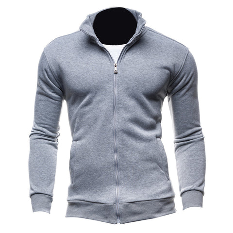 2018 Mens Autumn Winter Solid Hoodies Plus Size Sweatshirt Slim Fit Stand Collar Front Zipper Casual Long Sleeves Outwear Hoody