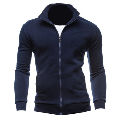2018 Mens Autumn Winter Solid Hoodies Plus Size Sweatshirt Slim Fit Stand Collar Front Zipper Casual Long Sleeves Outwear Hoody
