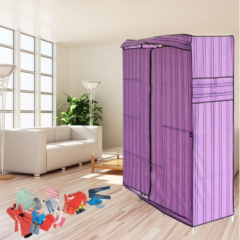 Blue Simple Design 68 Inch +70 Inch Folding Closet Wardrobe Clothes Stainless Rack Organizer Storage Wardrobe Cabinets