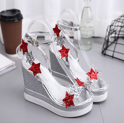 Women Fish Mouth Platform High Heels Wedge Sandals Shoes Five-Star Slope Sandals