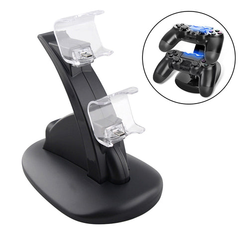 PS4 Controller Charger Charging Station Dual USB Charger Charging Stand Dock Dual USB Fast Charging Station and LED Indicator for Playstation 4 PS4 Controller and PS4 Pro Controller (Black)