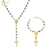 U7 New Colorful Eye Necklace Bracelet Set Cross Wholesale Trendy Stainless Long Women's Bead Rosary Necklaces Set S839