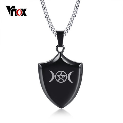 Vnox Triple Moon Goddess Shield Pendant Necklace for Men Stainless Steel Shields of Strength Male Prayer Jewelry