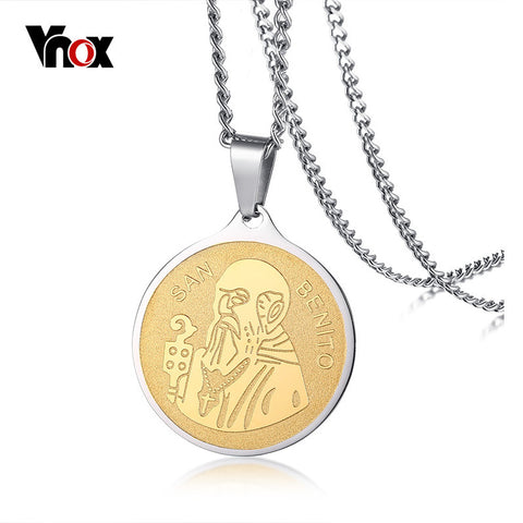 Vnox Gold Tone Benedict Cross Necklace for Men Women Stainless Steel Double-sided Catholicism Prayer Jewelry