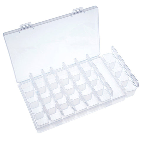 Clear Plastic Jewellery Box Organizer Storage Container with Removable Dividers 28 Grids Nail Art Rhinestone Diamonds Beads Earrings Display Case